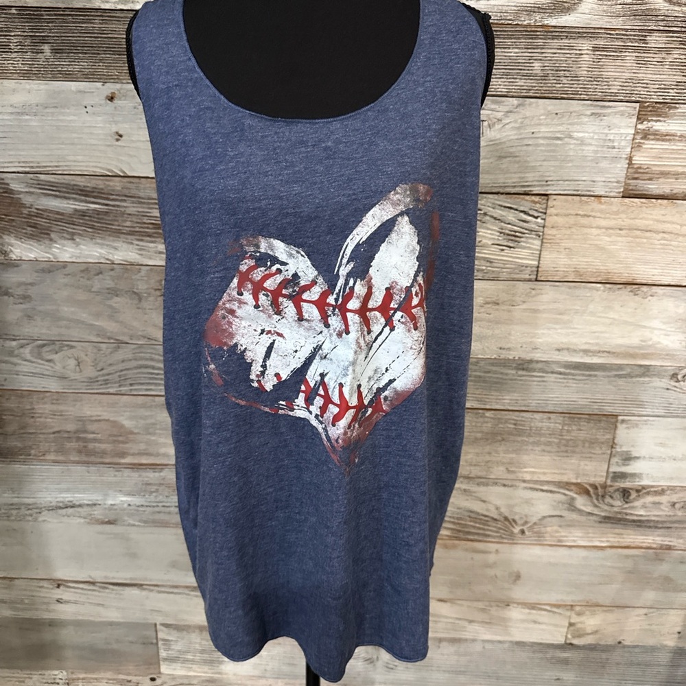 Amazon Blue Muscle Tee with Baseball Heart Design